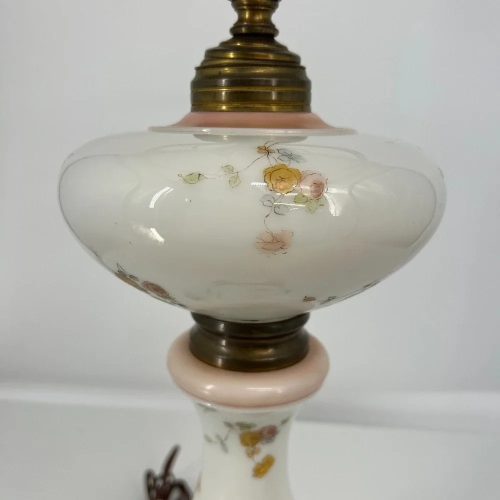 Vintage Porcelain Converted Table Oil Lamp 14